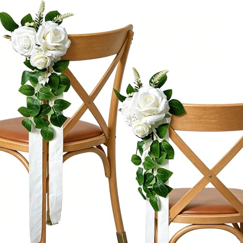 Flasunire 10 Pack Wedding Aisle Decorations for Wedding Chair - Pew Flowers for Church Chair Decorations with Artificial Flowers Ribbons for Arrangement Party Outdoor Decor