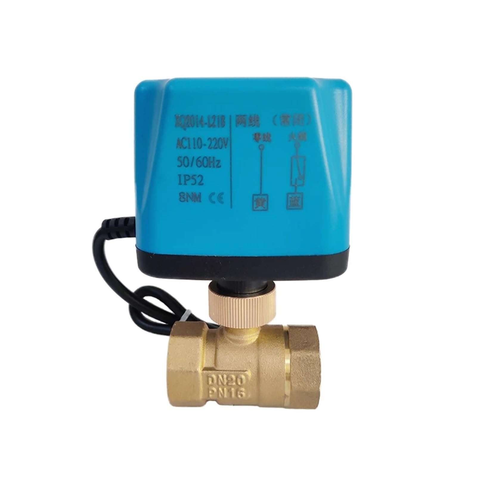 Motorisierte Kugel 3/4 Zoll mit 2-Draht-Innengewinde, hohes Drehmoment, 8 N·m, Messingkugel DN20, 12 V, 24 V, 110 V, 220 V AC/DC (110vac-normally closed)