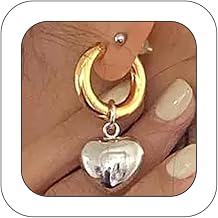 Two Tone Earrings for Women Boho Puffy Heart Gold Silver Earrings Fashion Mixed Metal Love Huggie Hoop Earrings Valentine's Day Jewelry Gift