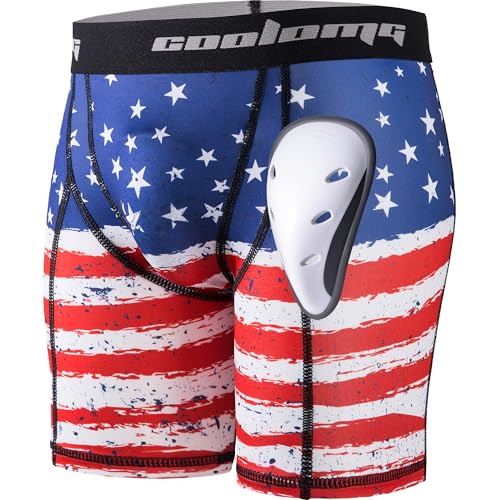 COOLOMG Men Compression Shorts with Cup Athletic Protective Underwear for Baseball Football Lacrosse...