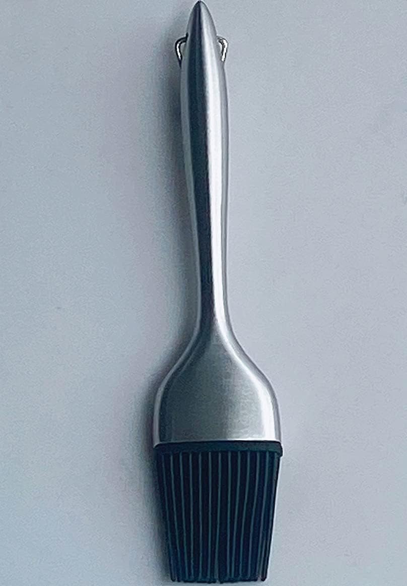 BBQ Basting Pot with Basting Brush Oil Brush - Stainless Steel Barbecue Sauce Pot with Silicon Basting Brush,5.1x3.5 in,(basting brush-2)