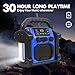 Jobsite Radio Speaker, 30w Ipx 66 Waterproof Fm Clock Radio Portable with LED Lights, Anticollision Fm Radios for Constrution Site/Outdoor/Fishing/Party/Camping (Blue)