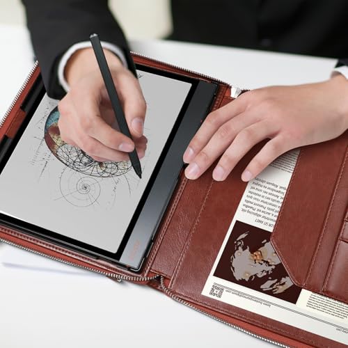 Image of E NET-CASE Case for 10.3 inch Boox Note Air4 C (2024) /Boox Note Air3 C (2023) - Business Handheld Design Upgraded PU Leather Cover with Zipper & Pen Holder (Brown)