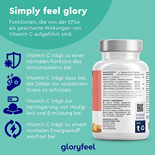 Vitamin C Gloryfeel – 240 vegane Kapseln mit Acerola und Hagebutte