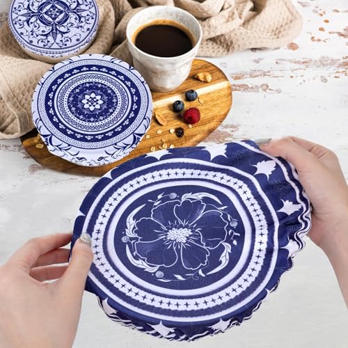 Revahope 5 Pieces Bowl Covers Reusable, 5 Multi-Size Elastic Cloth Fabric Bowl Covers for Bread Proofing Stretch Food Covers Washable for Food Fruits Leftover (Blue)