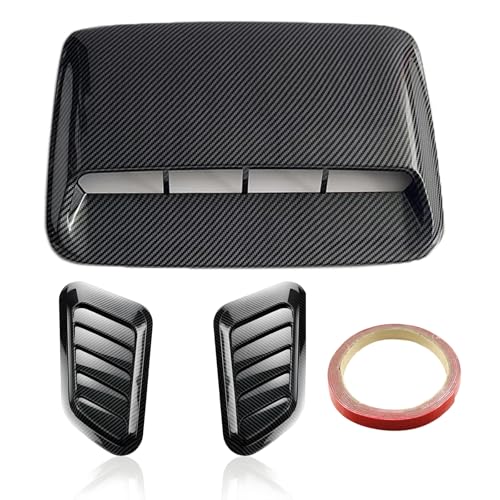 Car Hood Air Flow Vent Decorative Kit Modification Hood Scoop with Side Vents 3pcs (Carbon pattern)