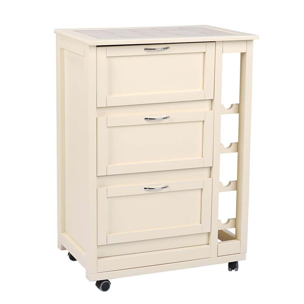 LIBEROSHOPPING.EU - LA Tua CASA in Un Click Carrello mobiletto da Cucina con Ruote Ante a ribalta e portabottiglie Laterale Legno (Avorio)