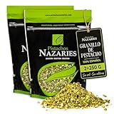 Nazaries Granillo de Pistacho al Natural Sin Sal pack 2x250 g Bolsa Hermetica Sin Gluten Andalucia Troceado Reposteria Helados Tarta Yogur Baklava Decoracion Postres Frutos Secos Picado Crudo Pelado