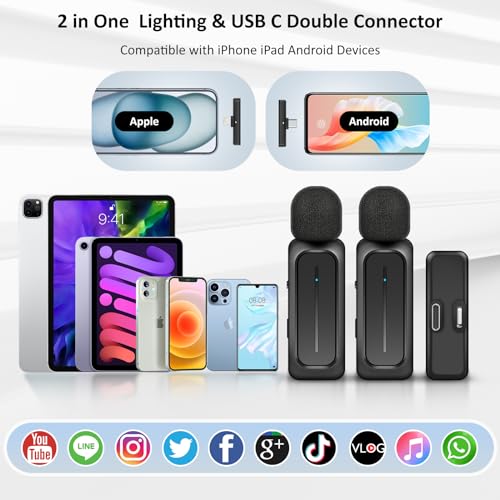 Ecomxia 2 Pcs Wireless Lavalier Microphone For Iphone Ipad Android With Charging Case 7H Clip On Lapel Microphone Wireless For Video Recording Vlogging thumb #5