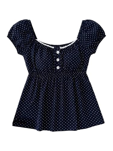 SOLY HUX Girls Polka Dots Peplum Tops Puff Short Sleeve Ruffle Cute Babydoll Blouse Blue Polka Dots 8Y
