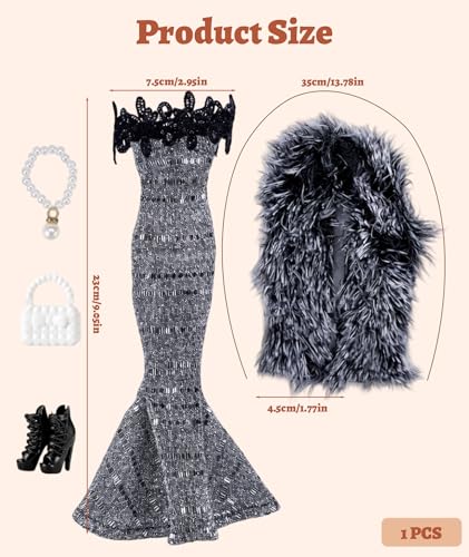 Image of Doll Clothes Set, Doll Dress for Role-Play Activities, Creative Fashion Combinations for Storytelling Games, Complete Outfit with Dress, Shoes, and Accessories for Interactive Play (Colour)