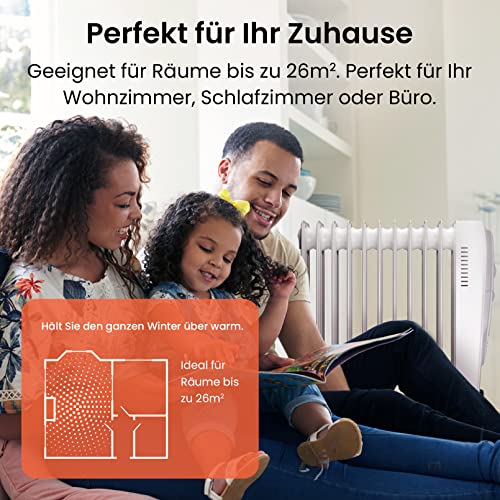 Foto von Pro Breeze 2500W Ölradiator energiesparend - Elektro Heizkörper mit 11 Rippen, integrierter Zeitschaltuhr, 3 Heizstufen, regulierbaren Thermostat und Sicherheitsabschaltfunktion