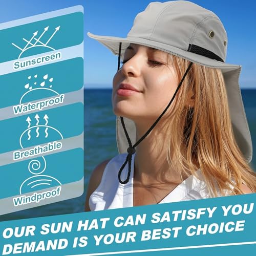 Image of Therwen Sun Hats with Neck Flap for Men Women Unisex Hiking Safari Hat Wide Brim UV Sun Protection Cap for Outdoor