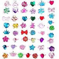 JSTHHTT 50 Stück Mädchen Ringe, Prinzessin Schmuck Set, Einstellbar, Keine Duplikation, Mädchen Vorgeben spielen und Verkleiden Ringe für Kinder Geburtstag Party Favors
