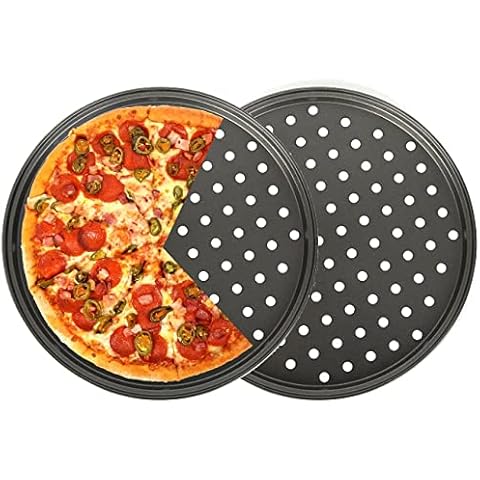 9M9 Pizza Pans with holes 12 inch Perfect Results Premium Non-Stick Bakeware Pizza Crisper Pan (2 set) Cover