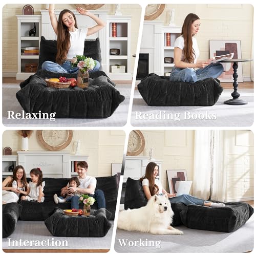 Image of HABUTWAY Bean Bag Ottoman,Memory Foam Foot Rest,Ottoman,Black