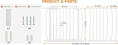 Miniatura 25 de Puerta pequeña y estrecha para bebés para escaleras, puertas, pasillos de 24 a 29 pulgadas de ancho, puerta de bebé montada a presión para caminar a
