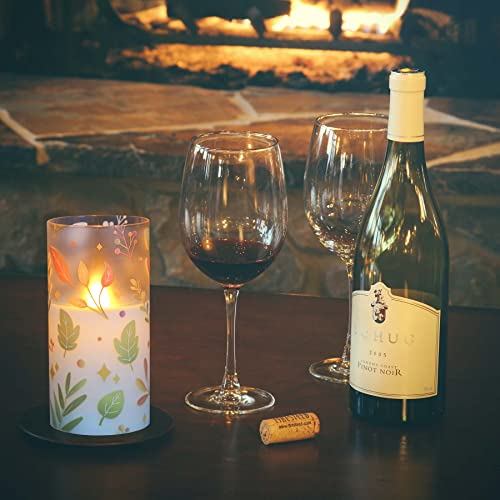 Mavandes Flameless Flickering Glass Candles With Remote And Timer,Leaves Led Battery Operated Real Wax Set Of 3 Moving Wick Electric Pillar Candles,Warm Fire(3 X 4, 5, 6 Inches) #TOP5