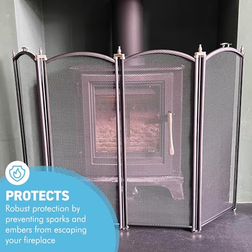 Pantalla de chimenea plegable de 4 paneles con malla de protección 5