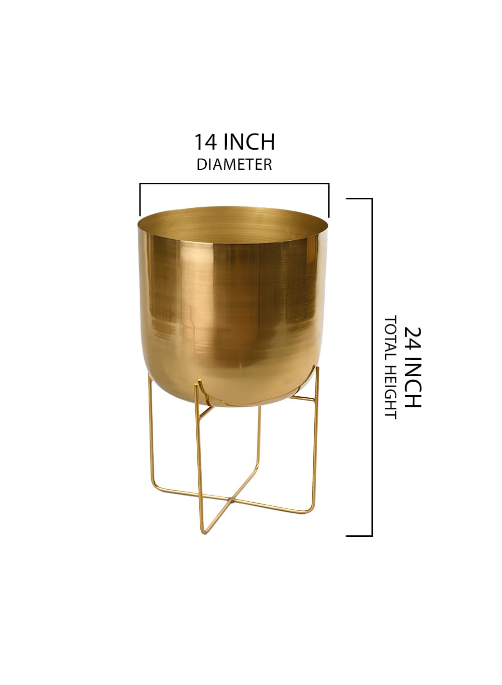Serene Spaces Living Fioriera dorata con supporto staccabile, vaso moderno in metallo metà secolo per piante da interno, supporto decorativo per