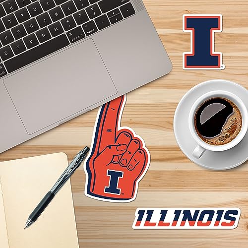 Image of University of Illinois 8ct Vinyl Large Deluxe Stickers Variety Pack - Laptop, Water Bottle, Scrapbooking, Tablet, Skateboard, Indoor /Outdoor - Set of 8