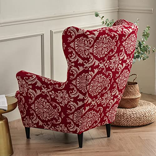 Guli Wingback Chair Cover 2-Piece, Wing Chair Covers Armchair Chair Slipcovers Spandex Sofa Cover Furniture Protector Machine Washable Removable For Living Room,Bedroom,Hotel(Red2) #TOP2
