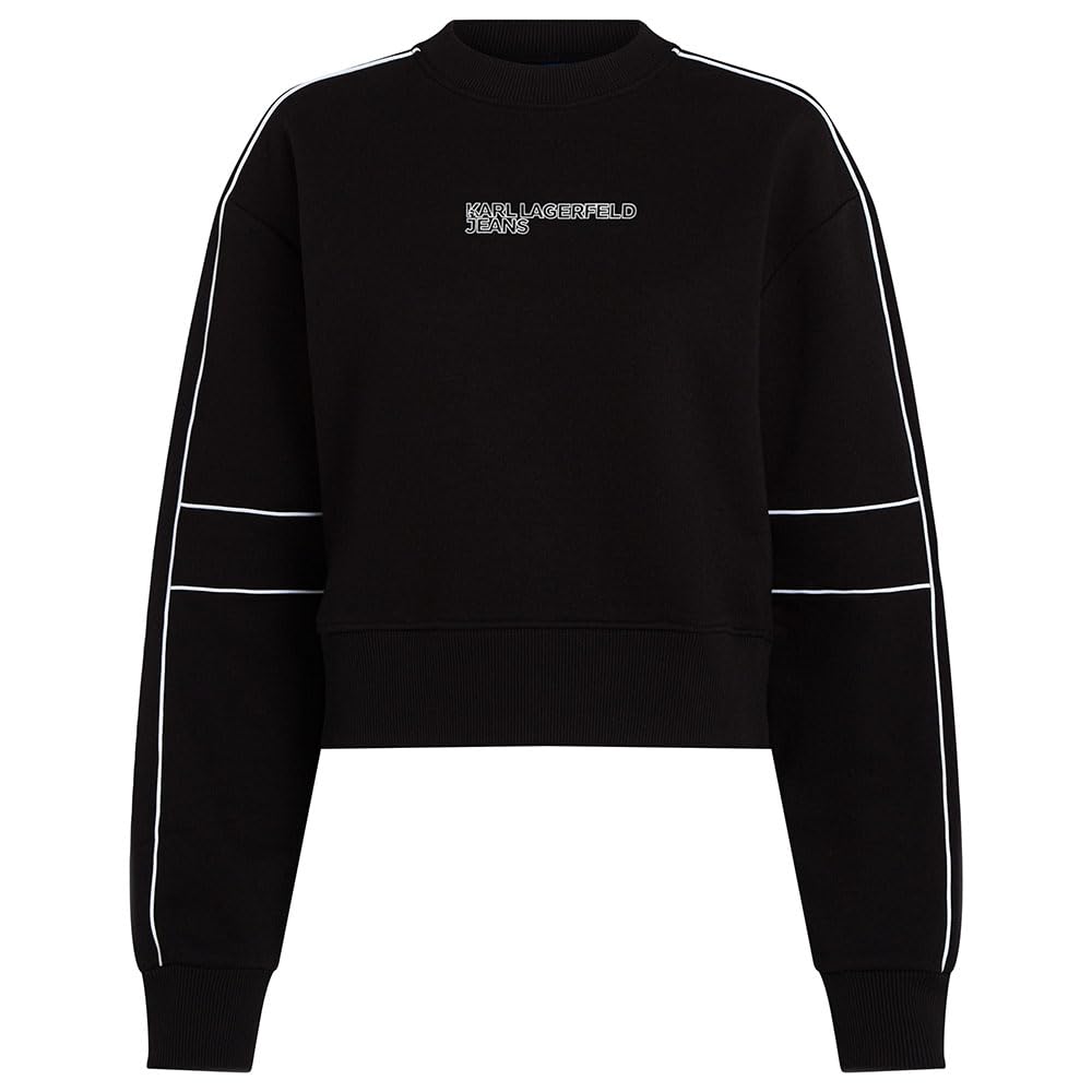 KARL LAGERFELD JEANS Women Relaxed Crop Piping Sweatshirt Black M