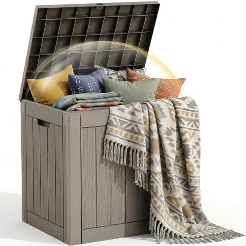 EFU Outdoor Storage Box 35 Gallon Deck Box (Indoor & Outdoor) Lockable Waterproof Resin Storage Bin Storage Box for Swim Gears,Outdoor,Patio Storage with UV Resistance(Light Coffee)