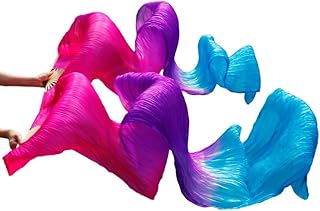 ventilador de seda, ventilador de cuerdas, ventila Velos de Abanico for Mujer, Velos de Seda for Danza del Vientre, 1 par, Rojo, Naranja y Amarillo (Color: Rojo, Tamaño: 150 cm, Seda de imitación) ( C