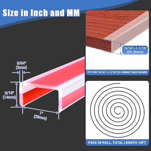 Image of Rubber Edge Trim, 1 Inch(25mm) Self Adhesive Peel and Stick Edge Guards, Flexible U Shaped Strip for Kitchen &Garbage Drawer Fronts, Cabinets, Desks and Shelfves, Clear, 10Ft