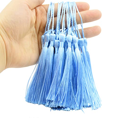Image of 100pcs 13cm /5 Inch Silky Floss Bookmark Tassels with 2-Inch Cord Loop and Small Chinese Knot for Jewelry Making, Souvenir, Bookmarks, DIY Craft Accessory (Sky Blue)