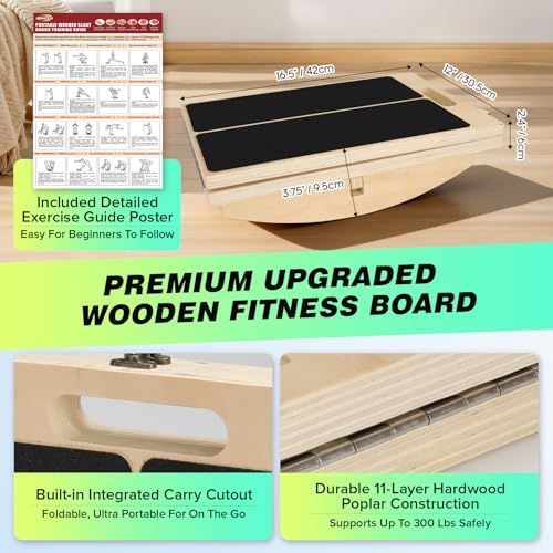 Image of 3-in-1 Slant Board & 180 /360 Balance Board, Portable 6 Angle Adjustable Calf Stretcher with Training Poster, Anti-Slip 300LBS Wobble Board for Physical Therapy, Standing Desk & Core Strength