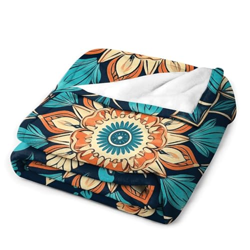 Couverture en flanelle mandala floral toutes saisons pour grand lit et canapé