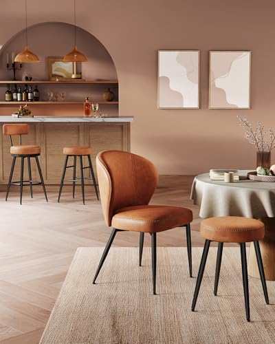 VASAGLE EKHO Colección - Juego de 2 Taburetes de Bar, Sillas Giratorias de Barra con Respaldo, Cuero Sintético con Costuras, Moderno Siglo Medio, Altura 65 cm, Barra Cocina, Marrón Caramelo LBC089K01 - imagen 10