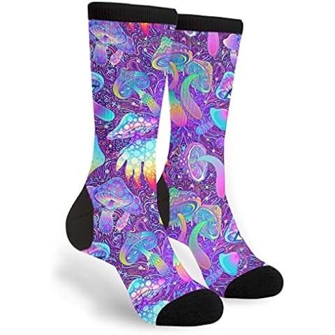 Yilad Crew Mid Calf Socks Casual Dress Socks High Ankle Socks Gifts for Men Women, Psychedelic Mushroom, One Size Cover