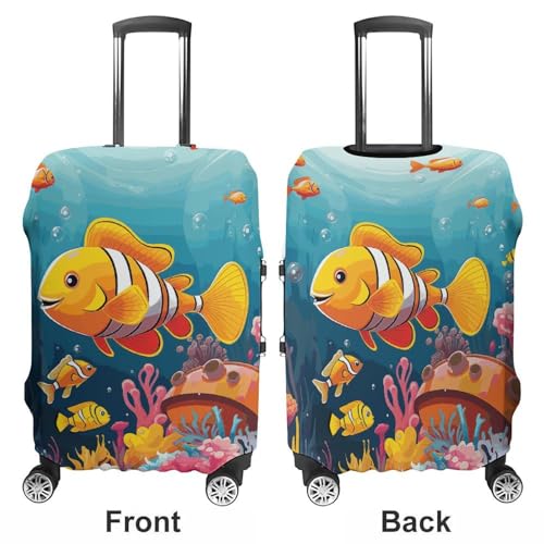 Luggage Cover for Travel Coral Reef with Colorful Fish Fashion Luggage Covers Washable Stretch Suitcases Protector Fits 19-32 Inch Luggage M3