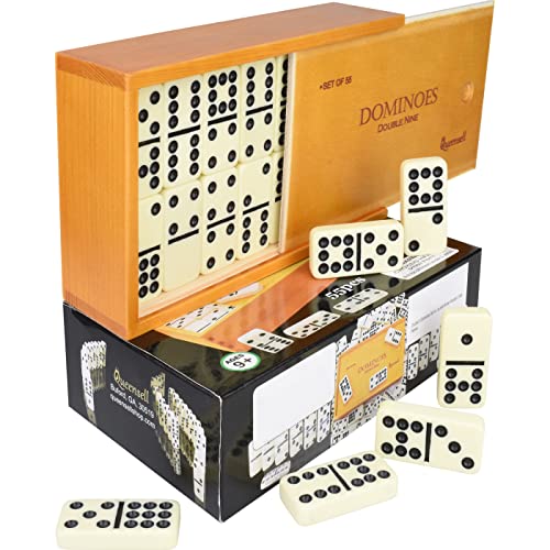 Dominoes Set For Adults For Families And Kids Ages 9 And Up - Double Nine Dominoes Set For Classic Board Games - Domino Set For Family Games - Double Nine Dominos Set 55 Tiles With Wooden Case #TOP3