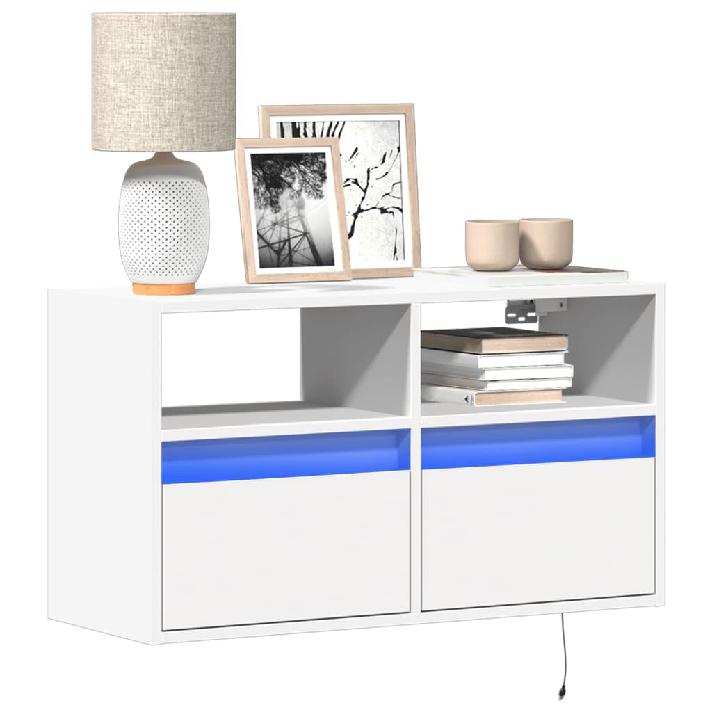 Meuble TV mural blanc avec lumières LED pour vos soirées cinéma en famille