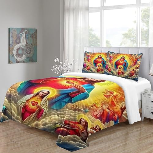 Housse de couette Jésus 3D en microfibre douce avec fermeture éclair cachée - 3