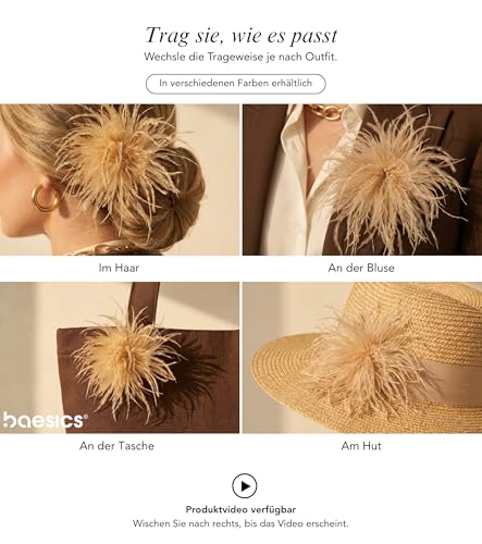 Baesics Federbrosche Damen Milchtee - Feder Brosche Anstecker Straußenfeder Fluffy | Ansteckblume Puschel Brosche zum Anstecken | Vintage für Hochzeit Braut Fasching Blazer Kleid