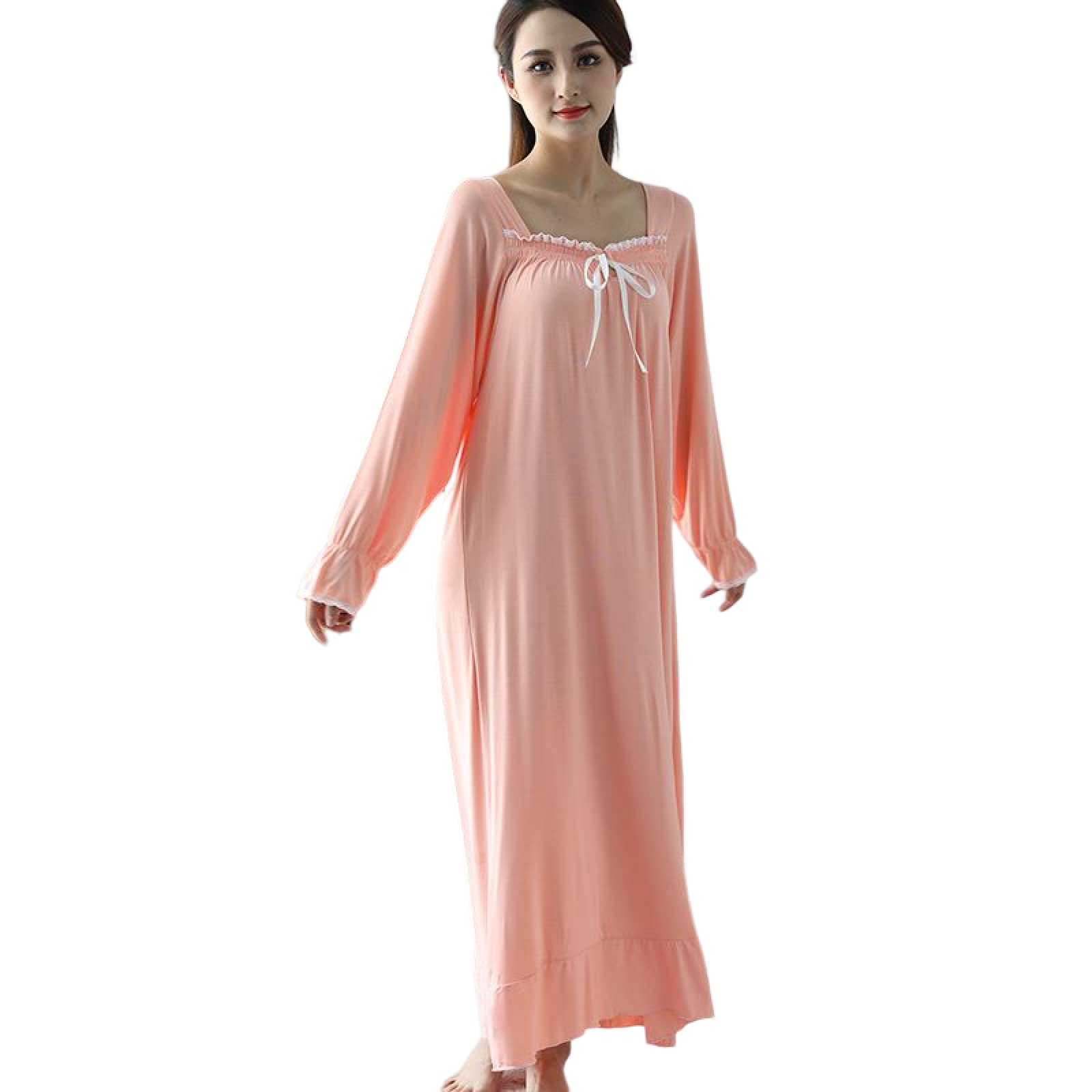 OFFSUM Camicia da Notte Donna - Scollo Quadrato Cotone Casual Camicia da Notte Elegante Pizzo Morbido Confortevole Primavera Autunno Camicia da Notte Traspirante Lingerie Plus Size
