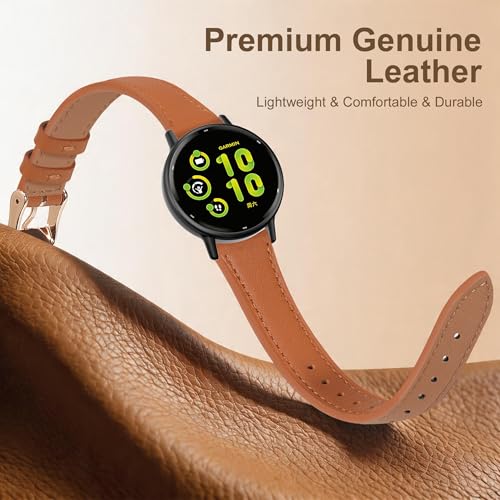 Laband Bracelet de montre de 20 mm compatible avec Garmin Vivoactive 5/Vivoactive 6/3/3 Music, souple et fin, en cuir véritable, pour Venu/Venu Sq/Venu 2 Plus/Forerunner 55/165/245/645/570 42 mm pour – vue 2