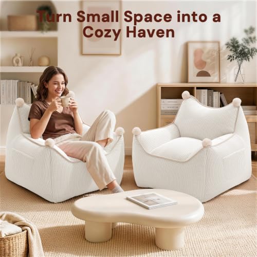 Korser Bean Bag Chair for Adults and Teens, Small Bean Bag Couch Cozy with Foam Filler, Corduroy Comfy Beanbag Chair with Back Support, Lounge Floor Sofa for Living Room, Reading, Bedroom, Beige - image 9