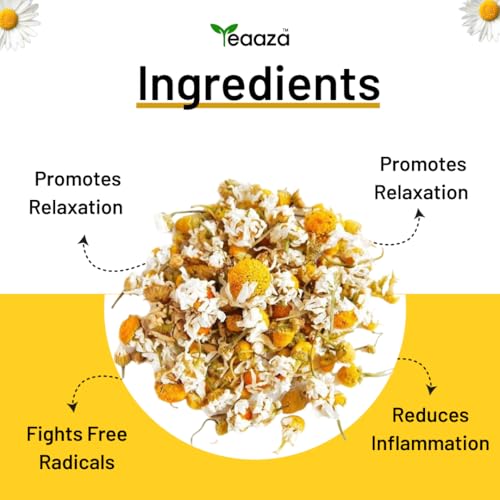 Image of Teaaza Organic Chamomile Tea for Sleep & Anxiety Relief - Loose Chamomile Tea Leaves for Natural Stress Relief, Relaxation, and Better Sleep | 50 Grams - 30+ Cups (Pack of 1)