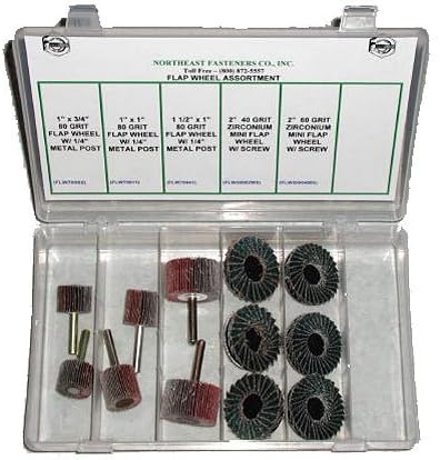 NEF Flap Wheel Assortment, 80 Grit Flap Wheels with 1/4 Inch Metal Posts, 12 Pieces