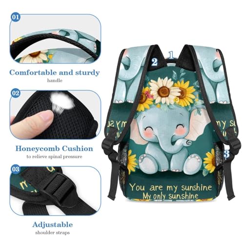 Sac à dos tournesol éléphant 2 pièces avec trousse pour élèves - 4