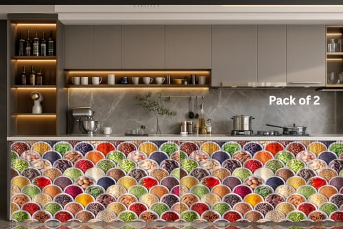 Image of Premium Printed Kitchen Sink Curtain | Washable & Dustproof Rod Pocket Counter Skirt | Perfect for Any Sink,Counter | Multicolor Cooking Theme for Home & Kitchen (150cm X 70cm) (2, Masala)