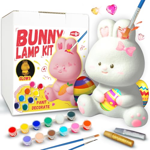 Cokiki Easter Gifts Paint Your Own Bunny Lamp Kit, Art Supplies DIY Crafts Night Light Painting Kit, Arts and Crafts for Kids Ages 8-12, Birthday Holiday Gift for Girls Boys Ages 6 7 8 9 10 11 12+