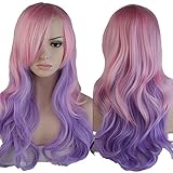 Long Wavy Ombre Cosplay Full Hair Wigs Women Anime Costume Party Dress Heat Reisistant Synthetic Curly Wig With Bangs Pastel Pink Purple 24'/60cm