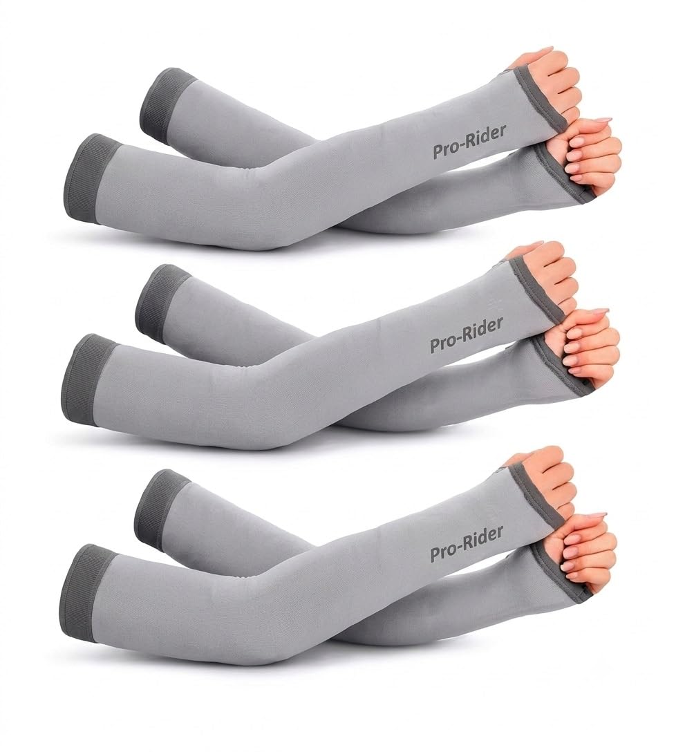 queery Pack of 3 Unisex All-Day Comfort Sun Protection Arm Sleeves with Fingerless Gloves-picture-31